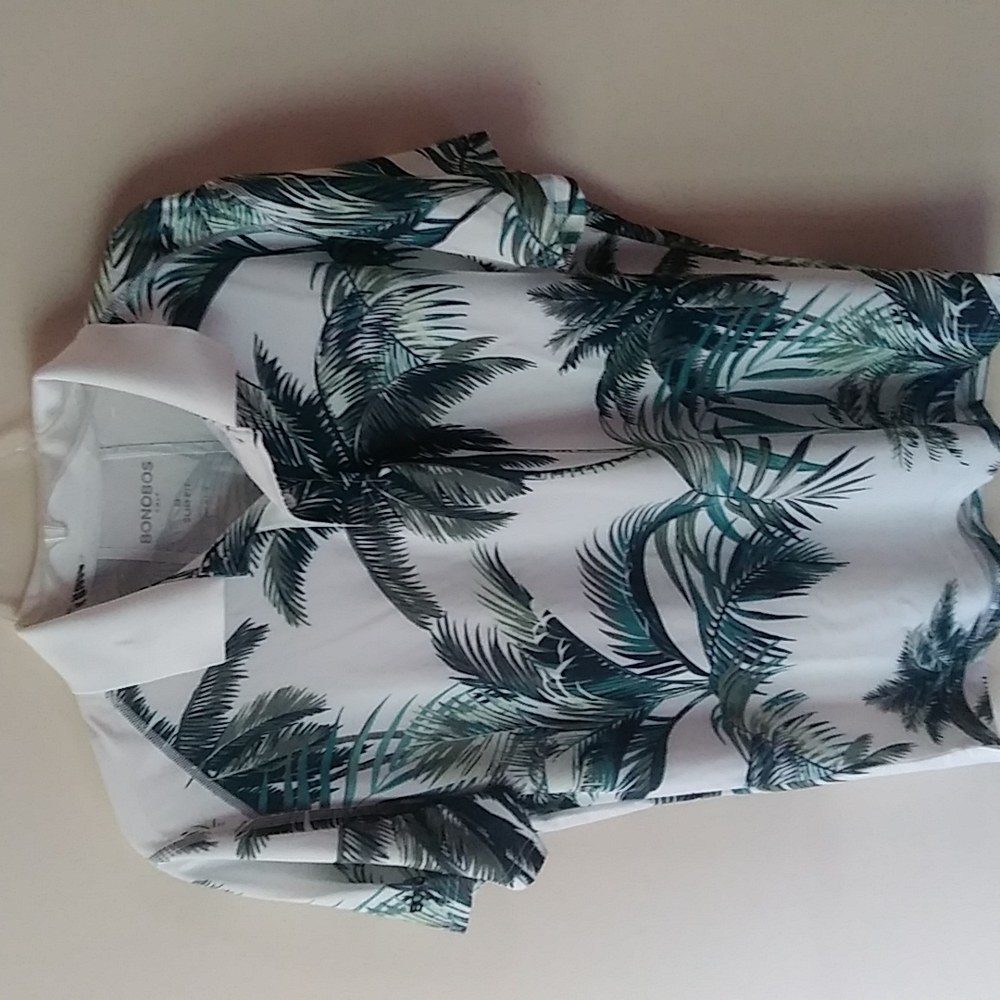 Bonobos Tropical Palm Print Polo Shirt - White and Green